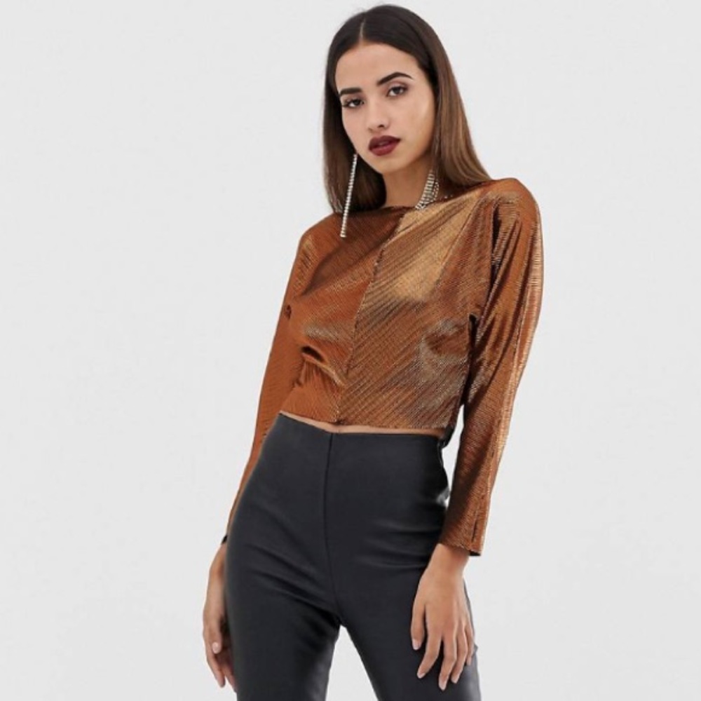 ASOS design batwing top in metallic plisse